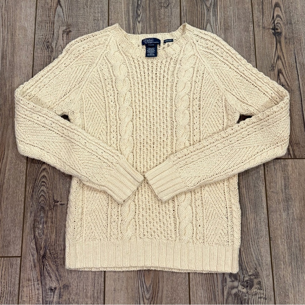 Polo Ralph Lauren Girls Hand Knit Cable Sweater Cream Size M (12/14)